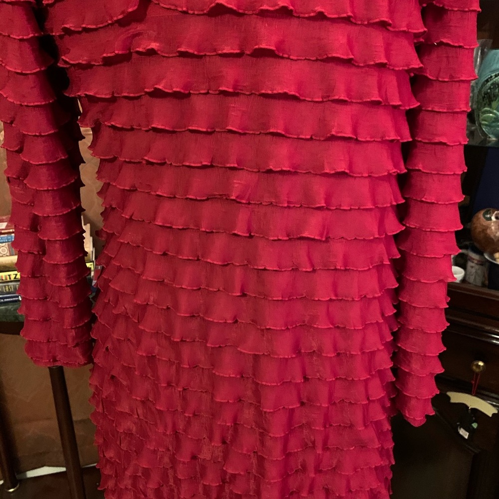 Elegant Red Ruffled Dress - Picture 7 of 8